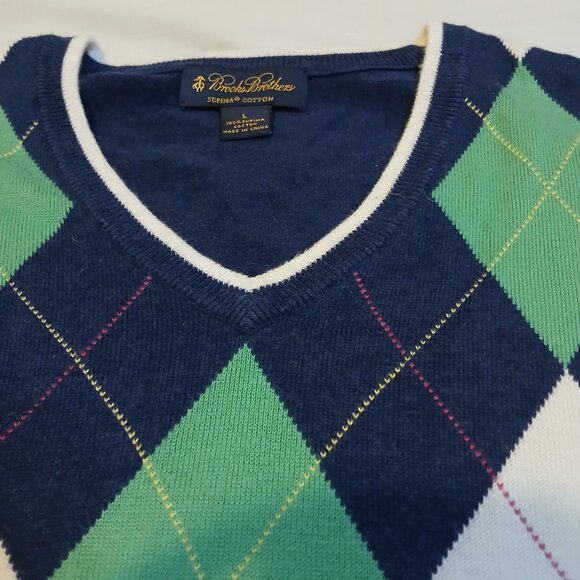 Brooks Brothers Men Arglye Vest 100% Cotton Vneck Size Large‎ - Picture 6 of 10